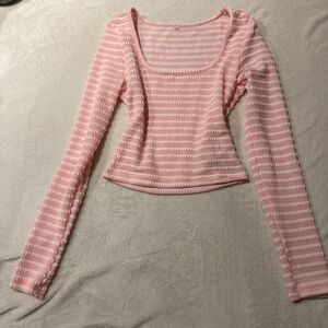 SHEIN Pink and White Striped Long Sleeve Top